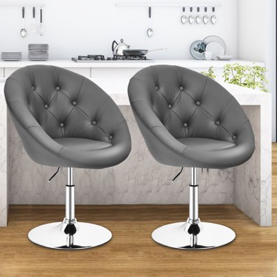 Ensemble de 2 tabourets de bar pivotants Ebern Designs avec dossier capitonné rond gris