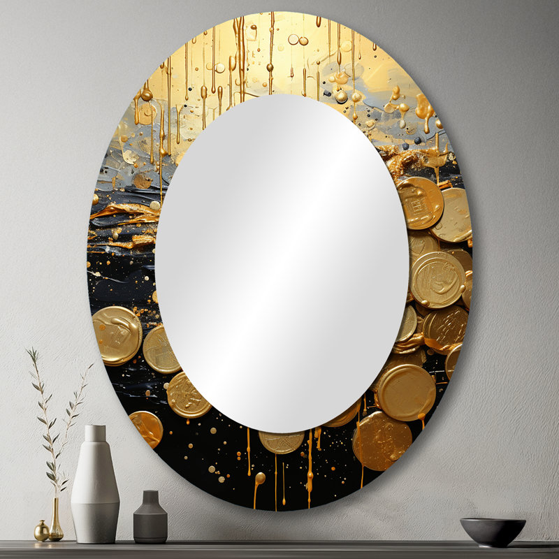 Money Magic Popart I - Abstract Oval Decorative Mirror On Metal, 43" x 33"