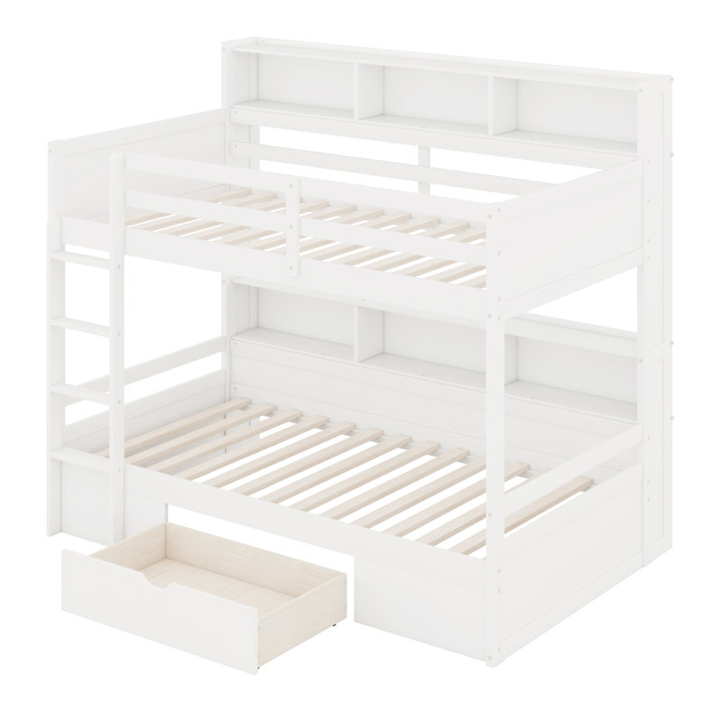 Lit superposé avec tablettes intégrées, Blanc