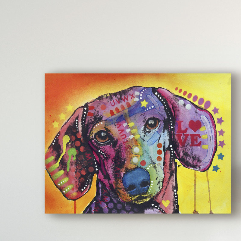 « tilt teckel love », reproduction d’impression sur toile tendue, H 35 po x l 47 po x P 2 po