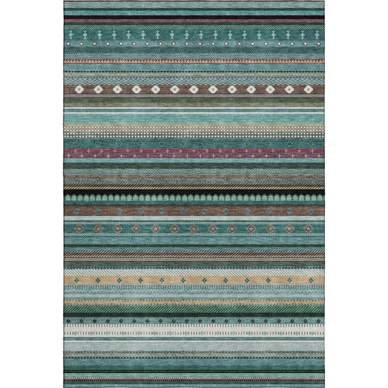 Tapis rayé de qualité supérieure Mayfield, Sarcelle, 10 pi x 14 pi