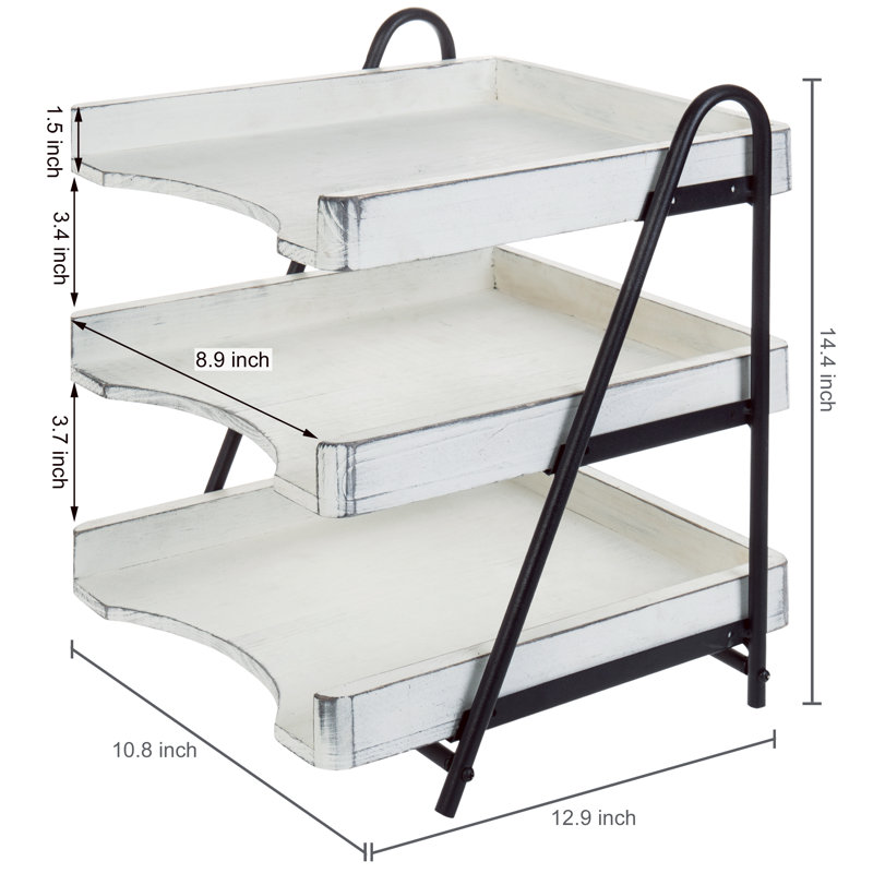 Vintage White Wood and Black Metal 3-Tier Office Desk Organizer