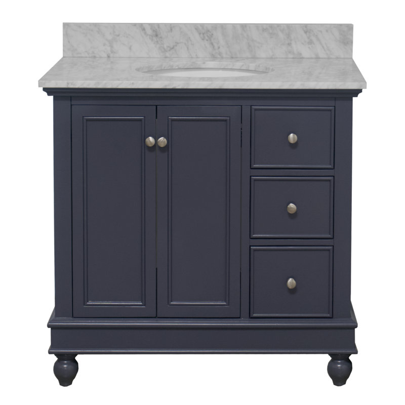 Ferdinand 36'' Single Bathroom Vanity with Top, Marine Gray, Carrara Marble
