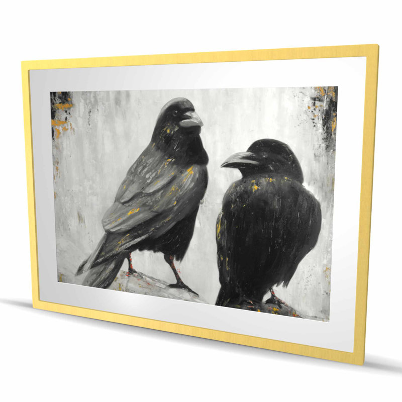 Two Crows Birds Hyperrealist Framed Print for Home Decor
