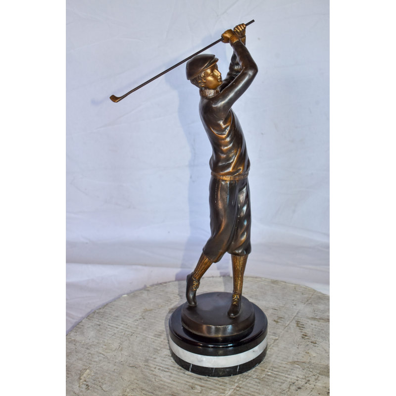 Evyonne Golfer In Action Bronze Statue Mounted on Marble Size: 11" x 5" x 23"H