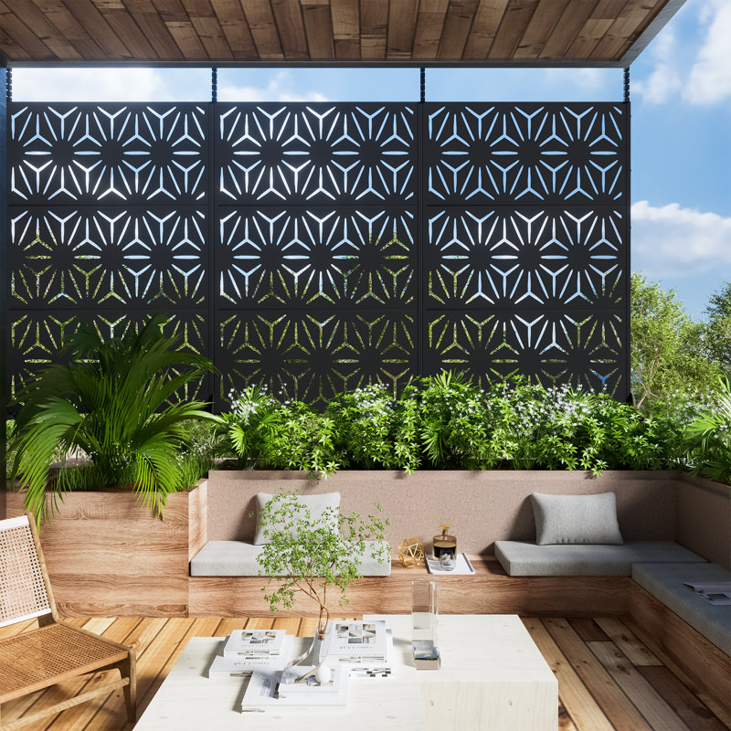 Dovelina Black Metal Freestanding Outdoor Privacy Screen 72" x 47"