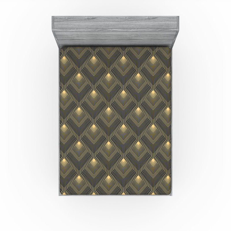 Drap-housse Ambesonne, Drap-housse de taille très grand, Gris foncé, moutarde / géométrique