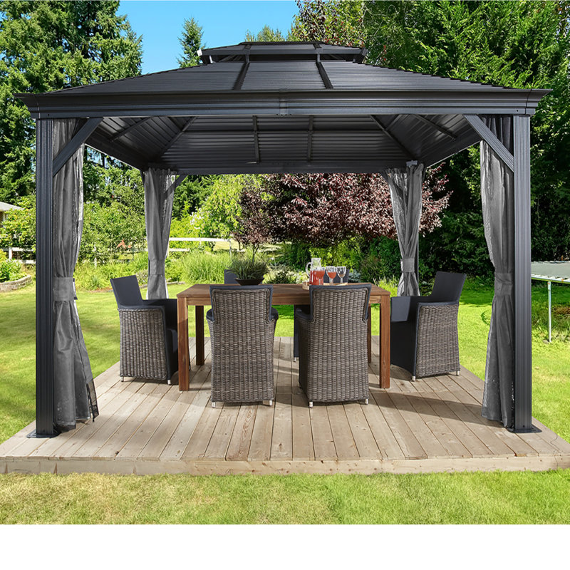 Sojag Outdoor Mykonos Double Roof Hardtop Gazebo Outdoor Sun Shelter, 13.9 ft x 11.9 ft