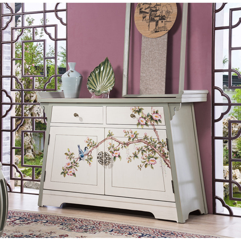 Simple Hand-Painted Camphor Wood Porch Cabinet
