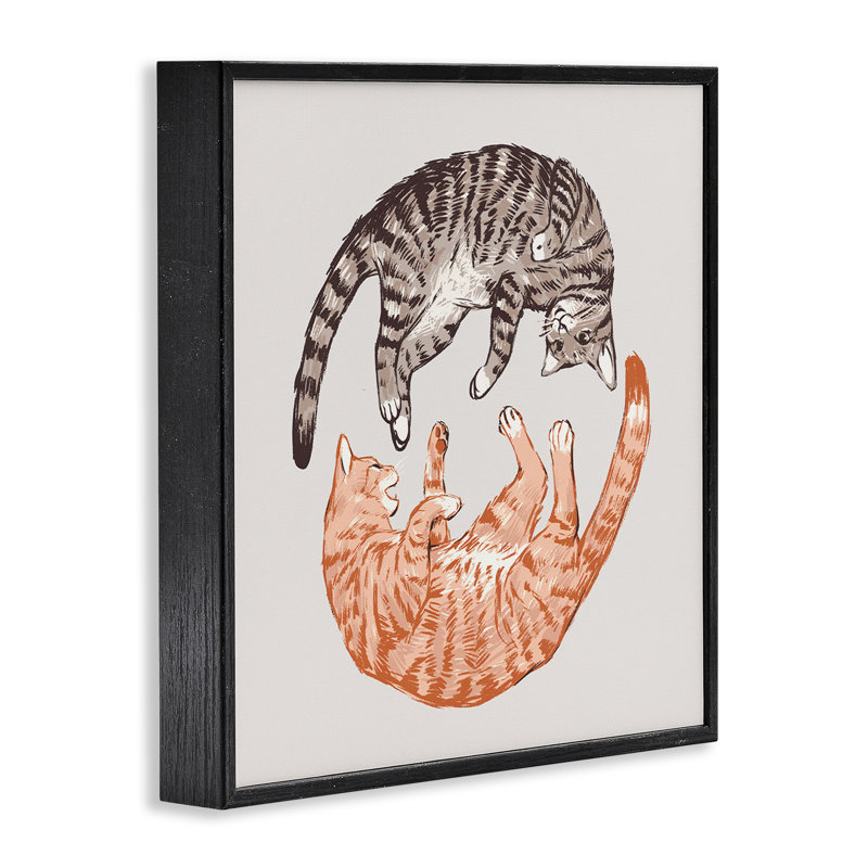 «Tabby Cats Duo», estampe numérique par Ziwei Li, H 12 po x l 12 po, Giclée encadrée noir minuit