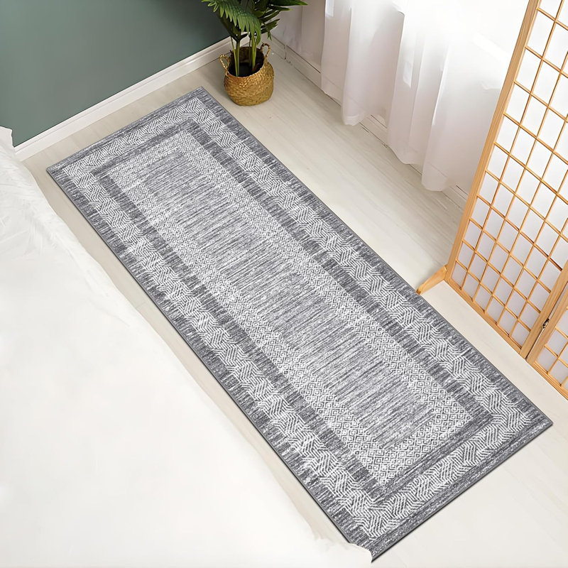 Rectangle Abstract Area Rug, Gray, Runner 60 x 230 cm