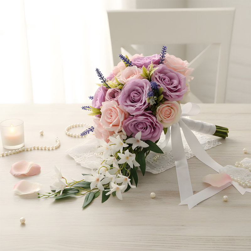 Bouquet de mariée 15,7 pouces, Mauve