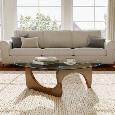 Triangular Abstract Coffee Table Tempered Glass Accent Table For Living Rooms