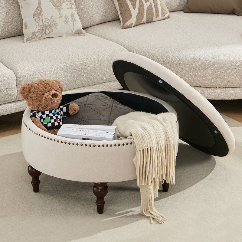 Repose-pieds de rangement rembourré en lin Ellersick, Beige