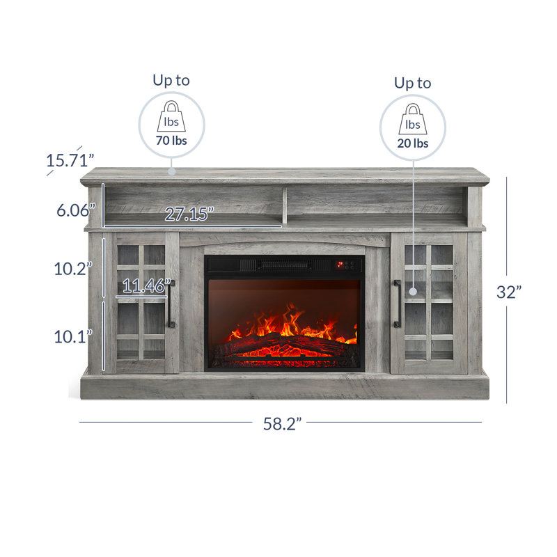 Ottavino TV Stand for TVs up to 65" with Fireplace Included, Gray Wash