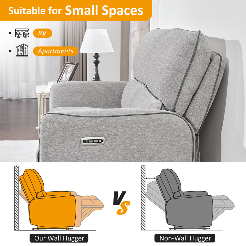 Zero Clearance Recliner Power Reclining Loveseat Sofa with Adjustable Headrest, RV Recliner Loveseat for Small Spaces