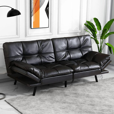 Discusin Twin 70.5" Wide Faux Leather Tufted Back Convertible Sofa