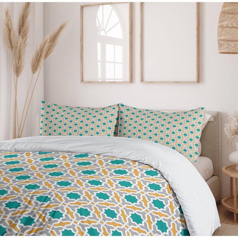 Teal and Mustard Geometric King Duvet Cover Set