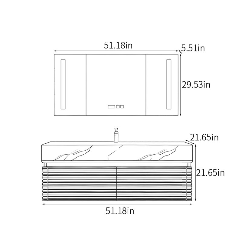 Armoire de salle de bain moderne simple et luxueuse, Noir, H 21,65 po x l 51,18 po x P 21,65 po