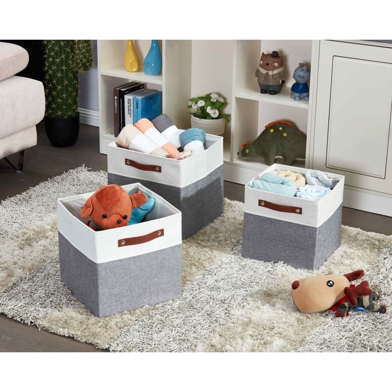 Ensemble de bacs en tissu robuste, H 11 po x l 11 po x P 11 po, Gris / blanc
