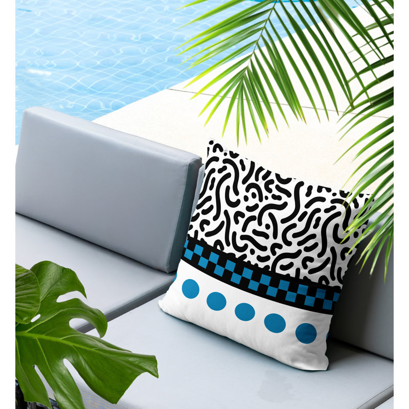 Oreiller carré réversible intérieur / extérieur Kixie, Carré 16 po, Turquoise