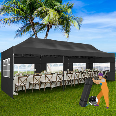 30 Ft x 10 Ft Real Heavy Duty Steel Pop-Up Canopy with 8 Sidewalls