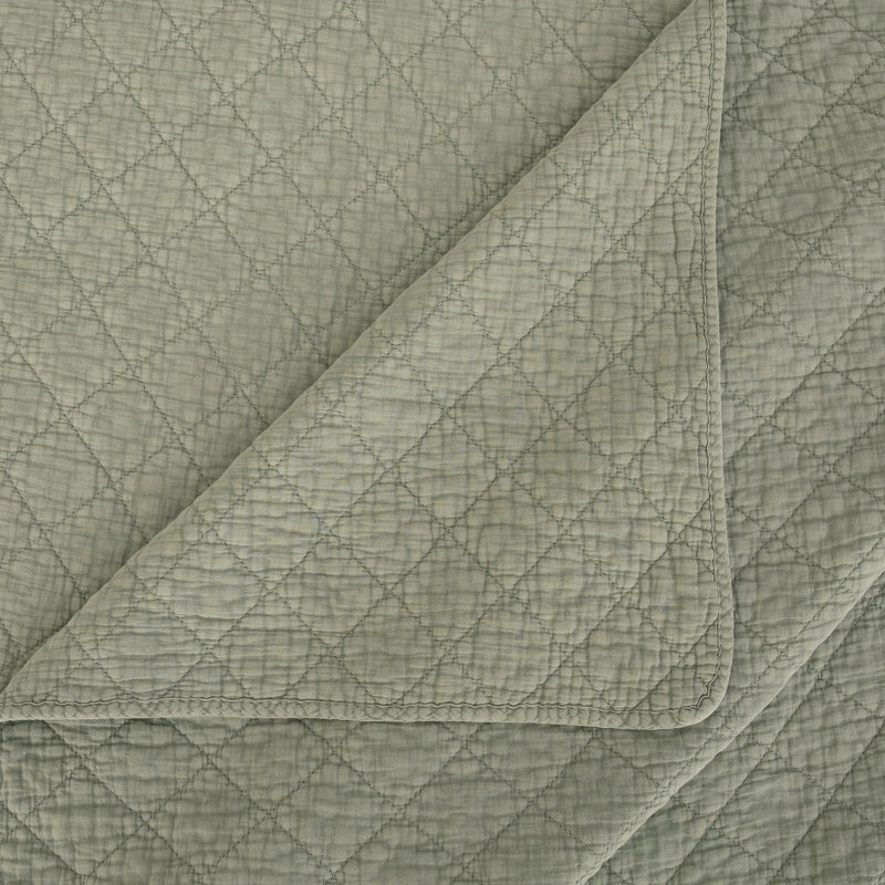 Stonewashed Cotton Gauze Solid Color Classic Casual Modern Rustic Quilt Set, Twin Quilt + 1 Standard Sham, Celadon