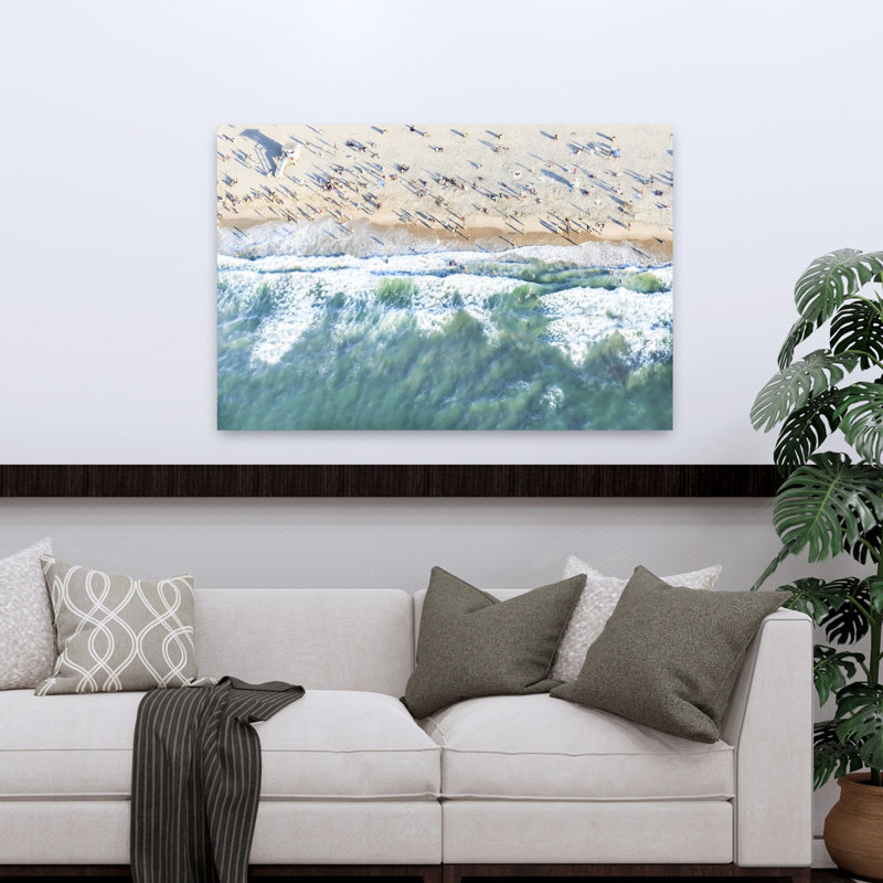 Art mural de plage contemporaine aérienne, H 32 po x l 48 po