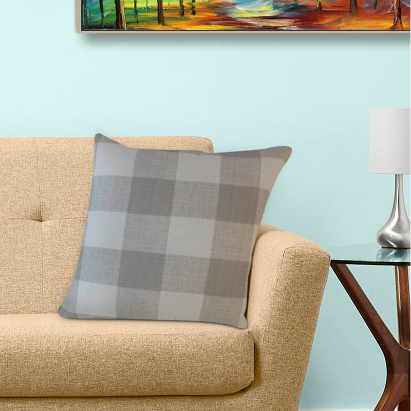 Coussin écossais Oormi, 18 po x 18 po, Coussin décoratif, Beige / gris / blanc