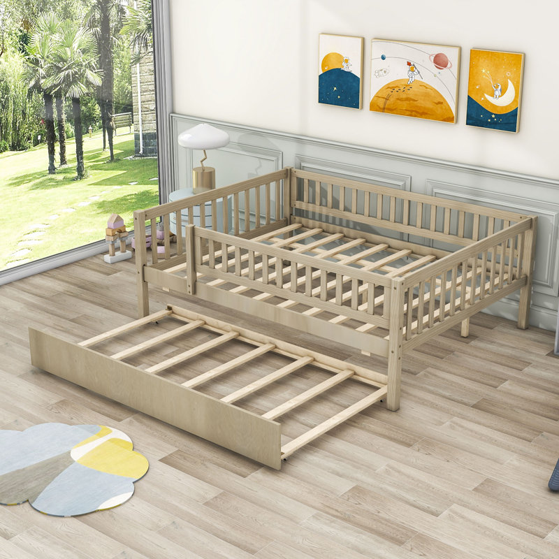  Wooden Daybed with with Trundle and Slats, Full/Double, Natural