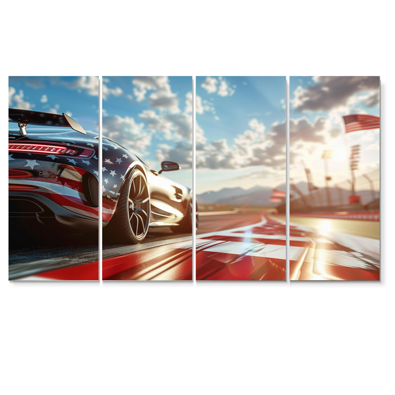 «Sports Car At The Track - Race Tracks», ensemble d'art mural sur toile, H 28 po x l 48 po