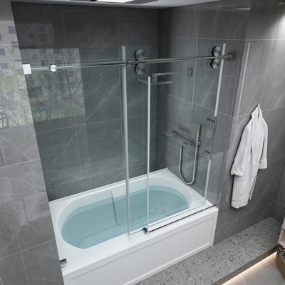 60" W X 66" H Sliding Frameless Shower Tub Door with 10 mm( 3/8") Clear Tempered Glass