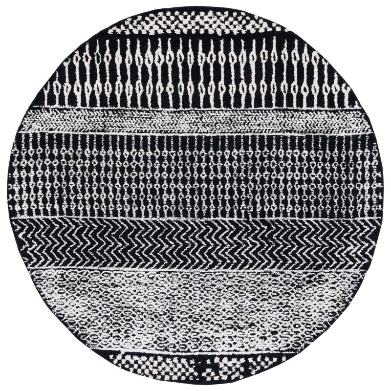 Glamour Hand Tufted Viscose/Wool Southwestern Rug in Ivory/Black, Round 6'