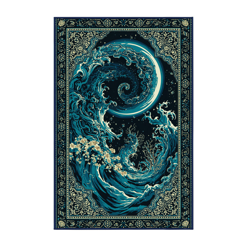 Tapis bleu doux et moelleux à motif oriental Kelton, 2 x 5