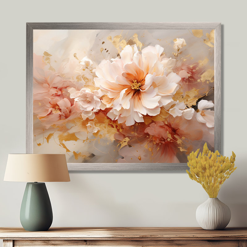«Blossoming White Peony Flower - Flowers», reproduction sur toile, H 12 po x l 20 po x P 1 po, Cadre simple argenté