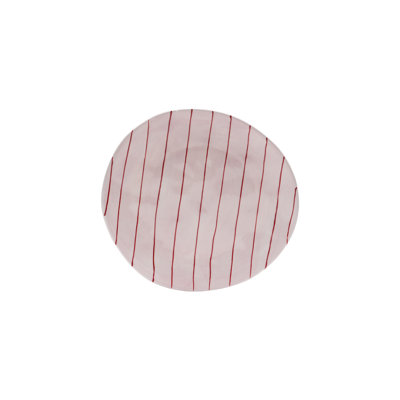 Hand-Painted Stoneware Plate in Red & Pink Stripes
