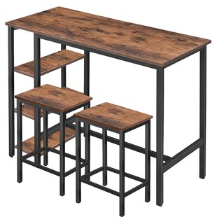 Hyper Tough 3-Piece Shop Table & Stool Set, Bar Height, Pub Table,  Workbench, Steel, Black