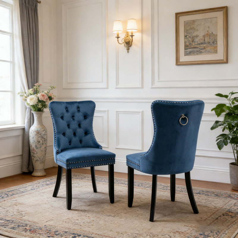 Chaise rembourrée en bois massif, Bleu