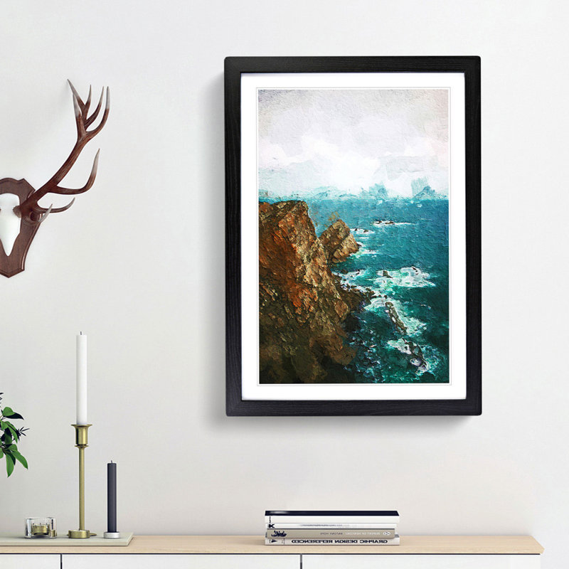 Ocean View from Faro Cabo Penas in Spain - Picture Frame Painting Print, Black Framed, 36cm H x 27cm W x 2cm D