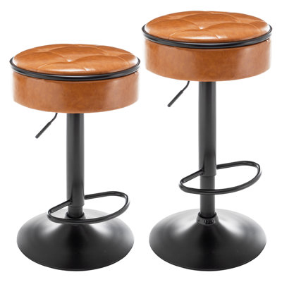 Round Storage Bar Stool Set Of 2, Black Faux Leather Height Adjustable Barstool, 360°Counter Height Swivel Stool, Armless Bar Chair With Metal Frame F -  17 Stories, 6A5AB46EFD5243E28D69C637C56CC33B