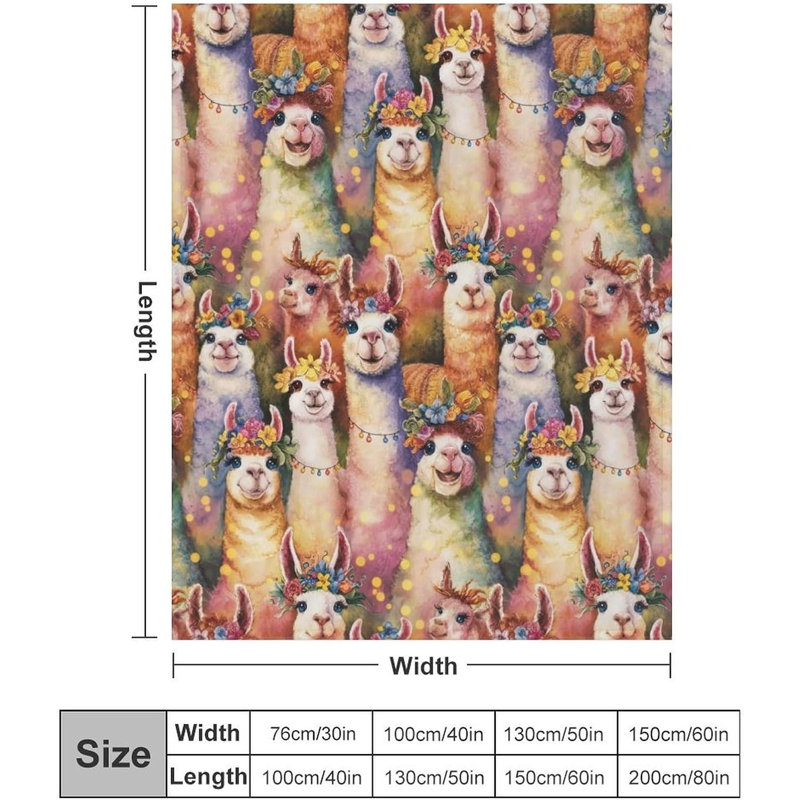 Couverture Alpaga Lama Colorée avec Couronne de Fleurs, 76 x 102 cm, 7.87" L x 9.84" W