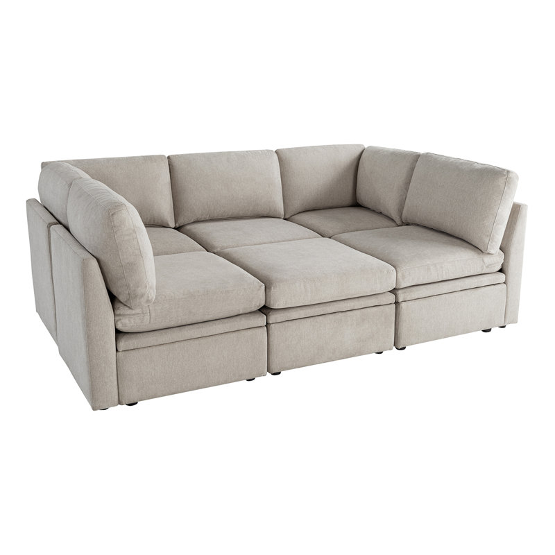 Canapé-lit modulaire en tissu 6 pièces 6 pièces, Polyester beige