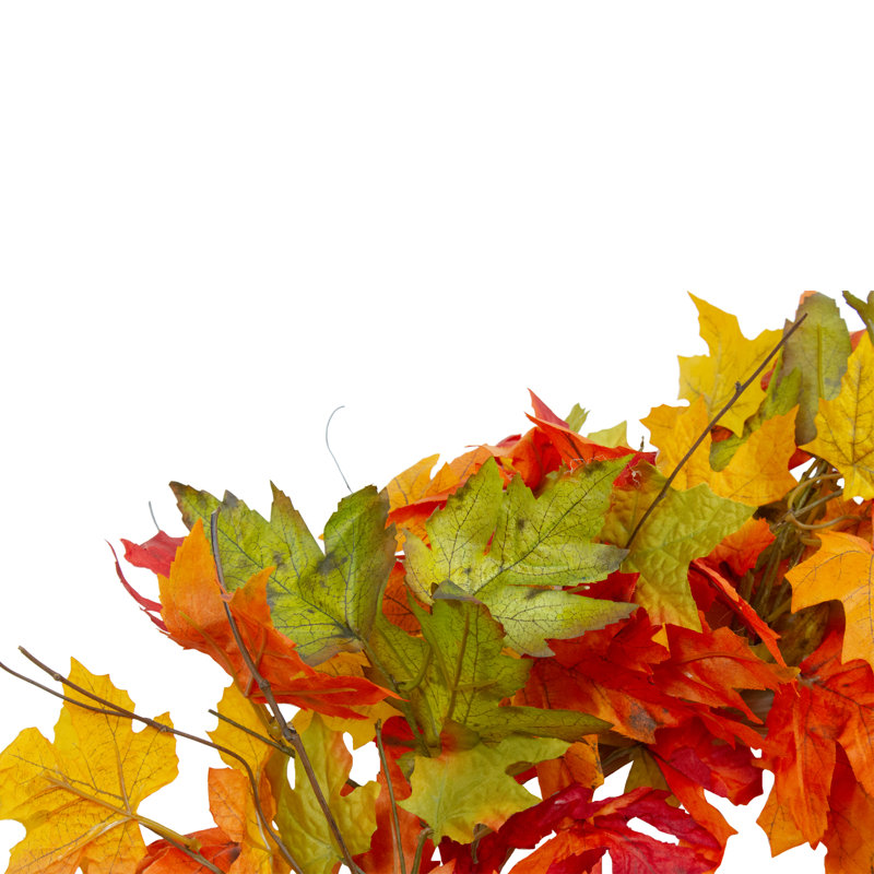 Couronne artificielle jaune et orange à feuillage d'automne - 22 pouces