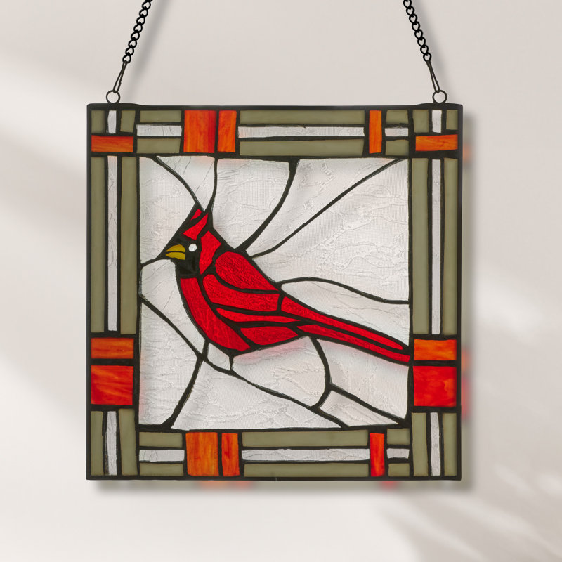 11"H Cardinal Stained Glass Window Panel