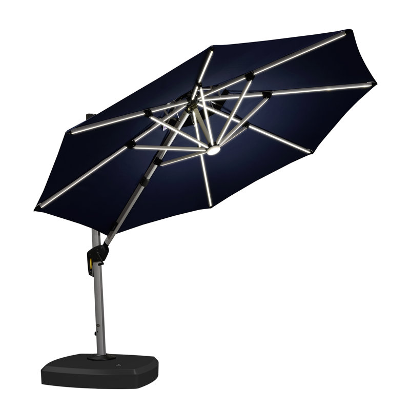Parasol en porte-à-faux avec base à roulettes Roshea, L 120 po x P 120 po, Marine