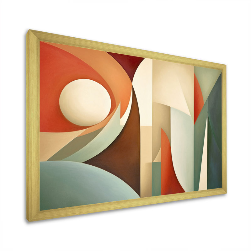 Visions symétriques orange et vertes - formes abstraites, art mural, H 30 po x l 40 po x P 1,5 po, Cadre photo doré simple