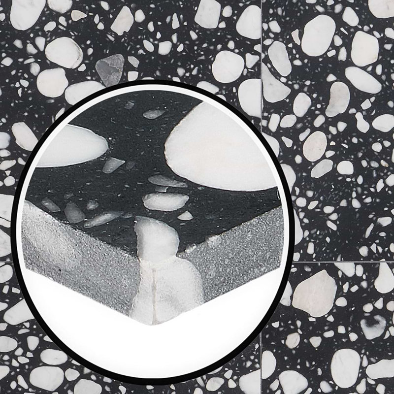Terrazzo Italy Sacra 24x24 Honed Marble Tile, Sacra Black & White