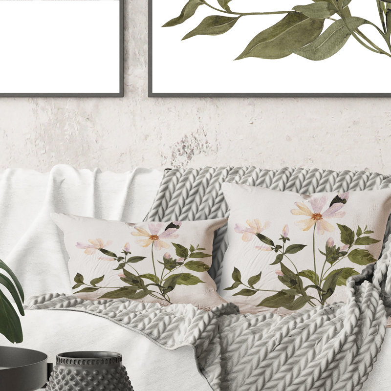 Bouquet rétro avec fleurs sauvages et herbes X - coussin décoratif traditionnel imprimé 1