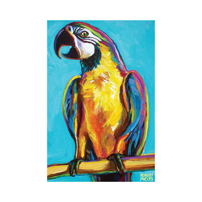 Parrot On Blue by Robert Phelps - No Frame Gallery-Wrapped Canvas Giclée on Canvas, 30.48cm H x 20.32cm W