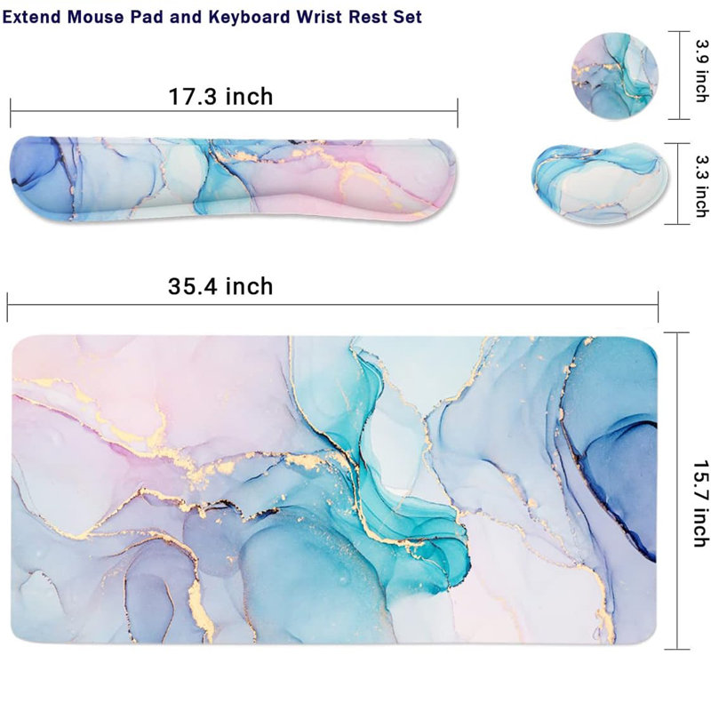 4-in-1 Large Gaming Support Mousepad Set,Blue Marble
